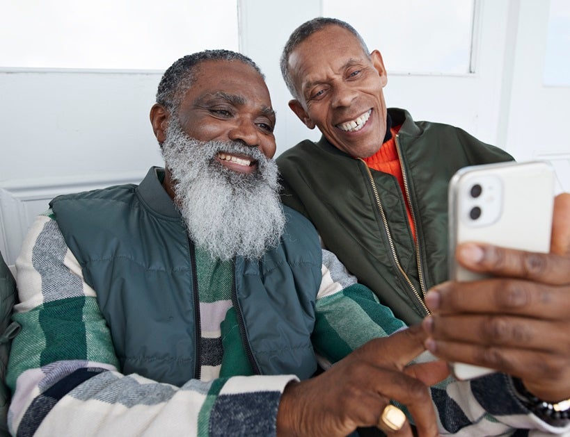Father and son on phone