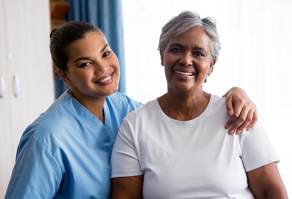 Happy caregiver and patient